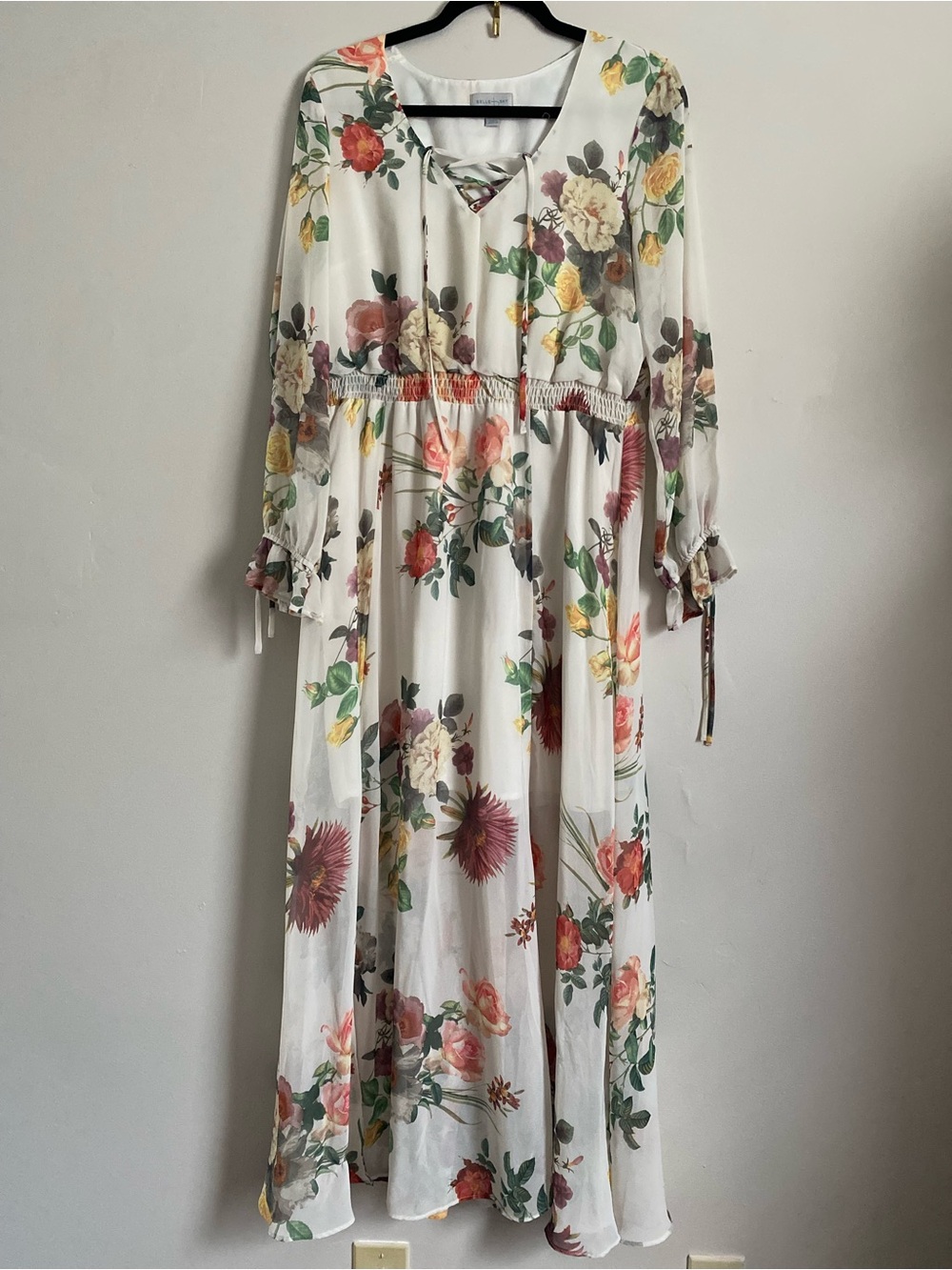 Belle & Sky Maxi Dress L Chiffon Fairy Elegant Feminine Boho Cottage Brunch Chic